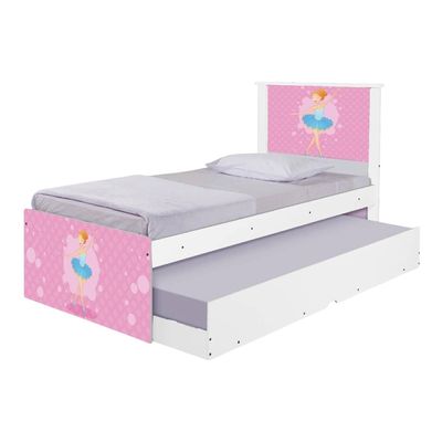 Cama Solteiro Infantil com Cama Auxiliar 195x96cm Personagens Bailarina K02 - D'Rossi