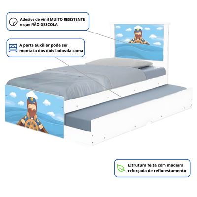 Cama Solteiro Infantil com Cama Auxiliar 195x96cm Personagens Marinheiro K02 - D'Rossi