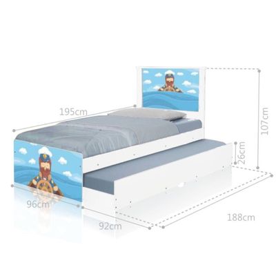 Cama Solteiro Infantil com Cama Auxiliar 195x96cm Personagens Marinheiro K02 - D'Rossi