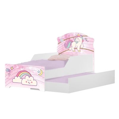 Mini Cama Infantil com Cama Auxiliar 153x79cm Personagens Unicórnio K02 - D'Rossi