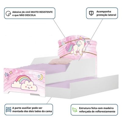 Mini Cama Infantil com Cama Auxiliar 153x79cm Personagens Unicórnio K02 - D'Rossi