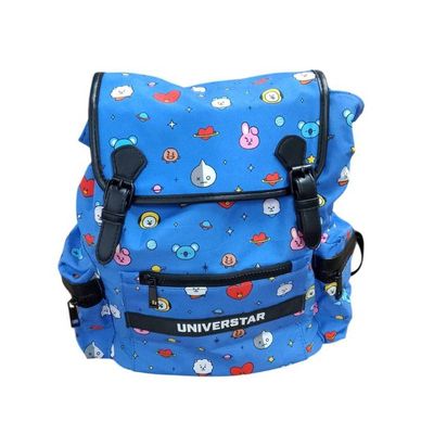 Mochila Azul de Costa Infantil Tipo Saco Personagens BT21