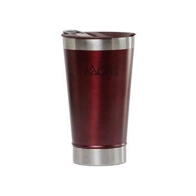 Copo Térmico Mons Em Aço Inox - 473ml - Com Tampa - Vermelho Metálico