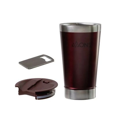 Copo Térmico Mons Em Aço Inox - 473ml - Com Tampa - Vermelho Metálico