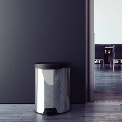 Lixeira com Pedal Tramontina New 12L Inox Polido Tampa Preta Escritório Cozinha Banheiro