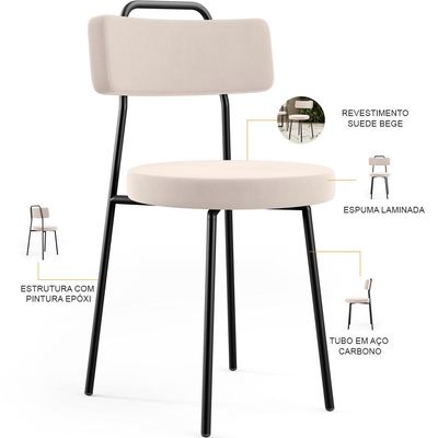 Cadeira Decorativa Estofada Para Sala De Jantar Barcelona L02 Suede Bege - Lyam Decor