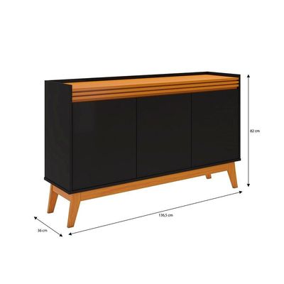 Buffet Aparador Ripado Com 3 Portas Monaco 136cm - Preto E Cedro