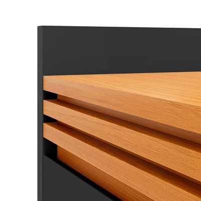 Buffet Aparador Ripado Com 3 Portas Monaco 136cm - Preto E Cedro
