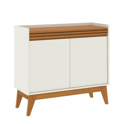 Buffet Aparador Ripado Com 2 Portas Monaco 92cm - Off White E Cedro