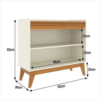 Buffet Aparador Ripado Com 2 Portas Monaco 92cm - Off White E Cedro