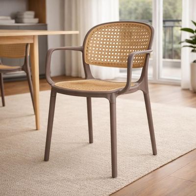 Kit 2 Cadeiras De Jantar Roma Prática Com Braços Para Sala E Cozinha - Marrom Claro
