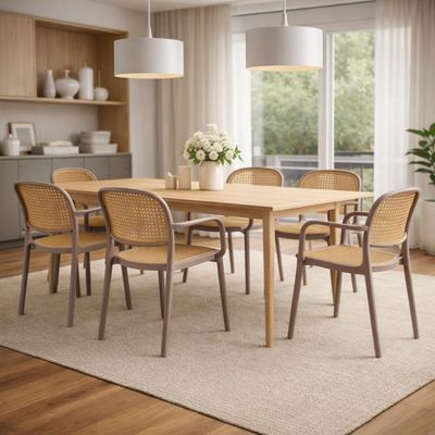 Kit 4 Cadeiras De Jantar Roma Prática Com Braços Para Sala E Cozinha - Marrom Claro