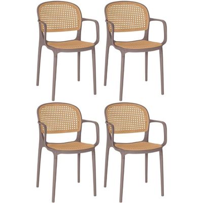 Kit 4 Cadeiras De Jantar Roma Prática Com Braços Para Sala E Cozinha - Marrom Claro