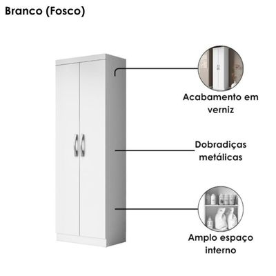 Armario Multiuso 2 Portas 170x52 Cm New Branco Armoveis Branco