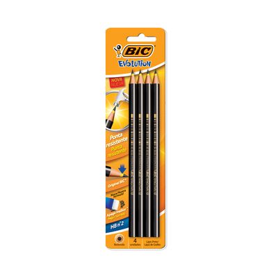 Lápis Grafite Bic Evolution Redondo Preto HB Nº2 com 4 Unidades