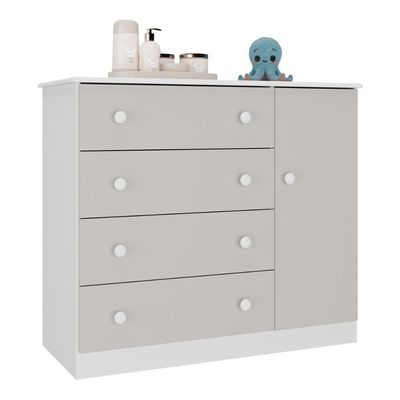 Cômoda Infantil 95cm 1 Porta E 4 Gavetas Encanto Multimóveis Mp4449 Branco/off White Branco/off White