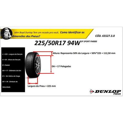 Kit 2 Pneus Dunlop 225/50r17 Sport Fm800 Preto