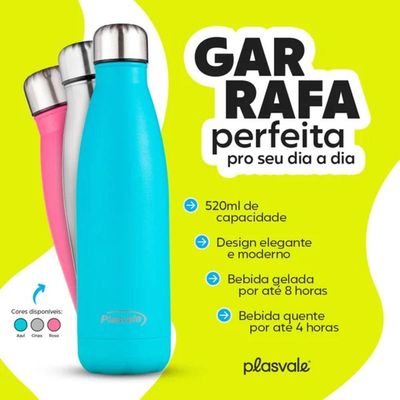 Garrafa Térmica De Inox Parede Dupla 520ml Plasvale Azul