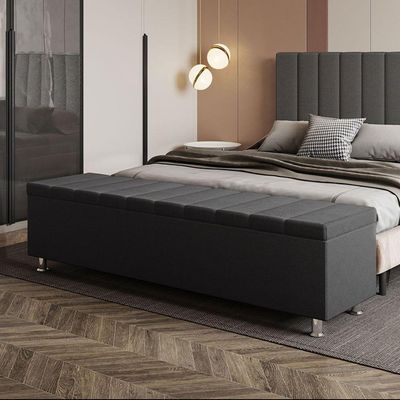 Calçadeira Baú Recamier Estofado King 195 Cm ônix Corino Preto