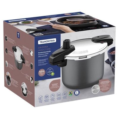 Panela De Pressão Arizona Indução 20 Cm 4,5 L Em Alumínio Revestimento Interno E Externo Grafite Tramontina 20560-520