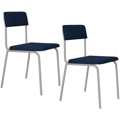 Kit 02 Cadeiras Estofada Para Sala de Jantar Sense Branco C01 Linho Azul Escuro - Lyam Decor