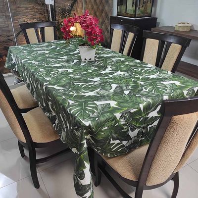 Toalha De Mesa Térmica Impermeável 1,50m x 4,00m Para Mesa 10 a 12 Cadeiras - Verde Floral
