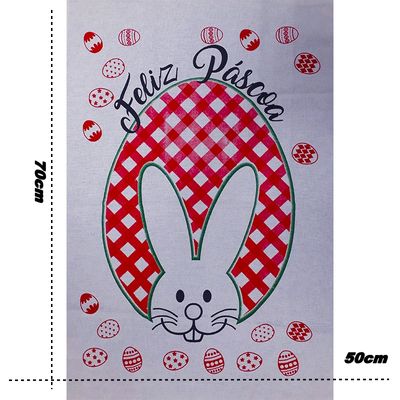 Pano De Prato Lomaer Sacaria Pascoa 50cmx70cm Estampado Coelho 0B Branco