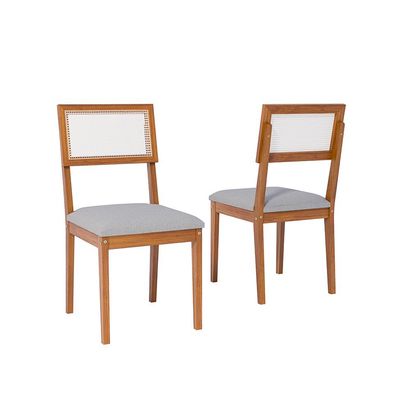 Conjunto de Mesa Retangular com Tampo MDF Cacau e 6 Cadeiras Palmas Linho Bege e Cinamomo
