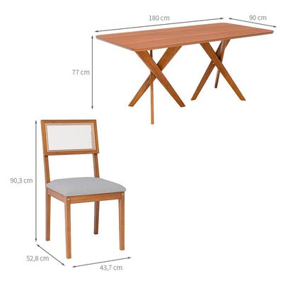 Conjunto de Mesa Retangular com Tampo MDF Cacau e 6 Cadeiras Palmas Linho Bege e Cinamomo