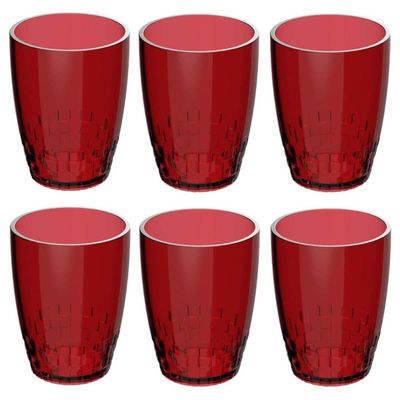 Conjunto 6 Copos Crippa 300ml Plástico Vermelho Água Suco Refrigerante Escolar Lanche