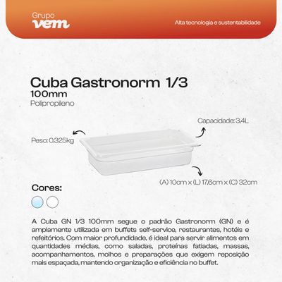 Cuba Gastronorm 1/3 100mm Translúcida em Polipropileno