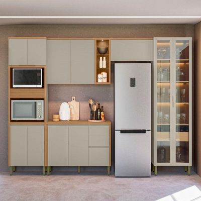 Armário Aéreo Com Led Allure Linea Brasil 120cm 100% Mdf Jequitiba/gris Fosco