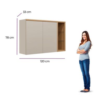 Armário Aéreo Com Led Allure Linea Brasil 120cm 100% Mdf Jequitiba/gris Fosco