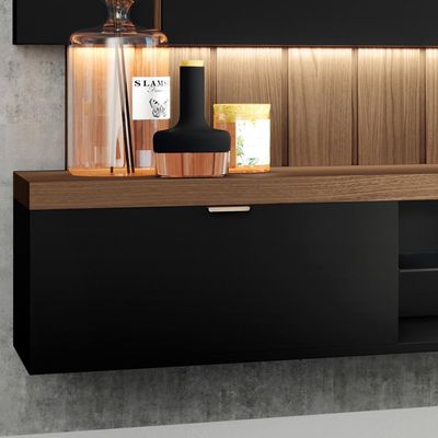 Painel Para TV 55 Pol Ripado com Bancada Suspensa Luzzi B01 Preto Castanho - Lyam Decor