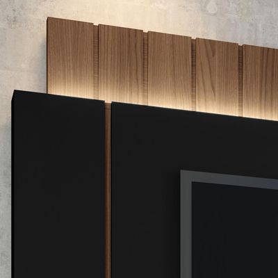 Painel Para TV 55 Pol Ripado com Bancada Suspensa Luzzi B01 Preto Castanho - Lyam Decor