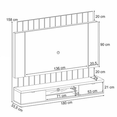 Painel Para TV 55 Pol Ripado com Bancada Suspensa Luzzi B01 Preto Castanho - Lyam Decor