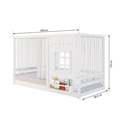Cama Montessoriano Casinha Reta Com Janela E Cotina Madeira Maciça Branco Housin