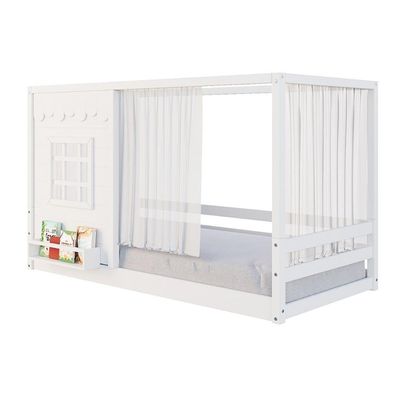 Cama Montessoriano Casinha Reta Com Janela E Cotina Madeira Maciça Branco Housin