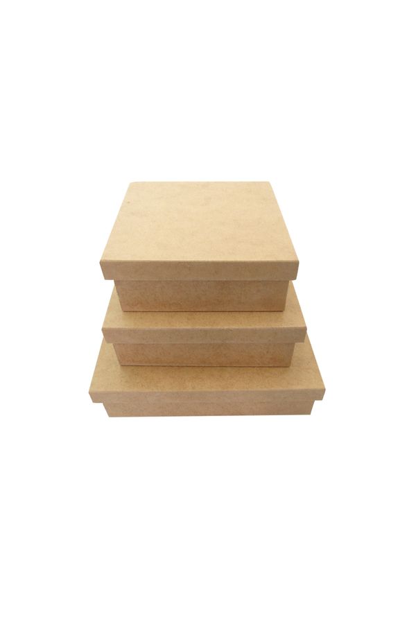 Kit com 3 Caixas Tampa de Sapato de Mdf 15x15cm 17x17cm 21x21cm
