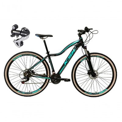 Bicicleta Feminina Aro 29 Ksw Mwza Câmbio Shimano Acera 24v Aluminio K7 Garfo Trava Freio A Disco preto-Azul Tam: 15