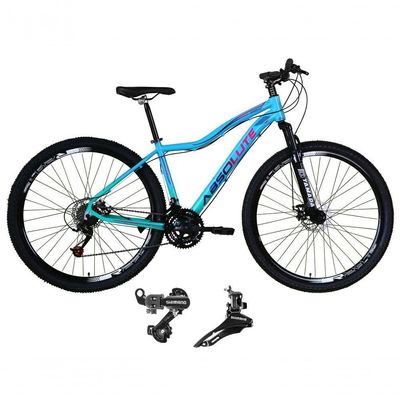 Bicicleta Aro 29 Absolute Hera Feminina 21v Cambios Shimano Freio A Disco Mtb Alumínio Azul-Verde Tam: 15