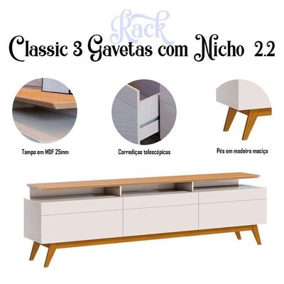 Rack Bancada Classic 3 Gavetas Com Nicho 2.2 Off White Nature - Imcal
