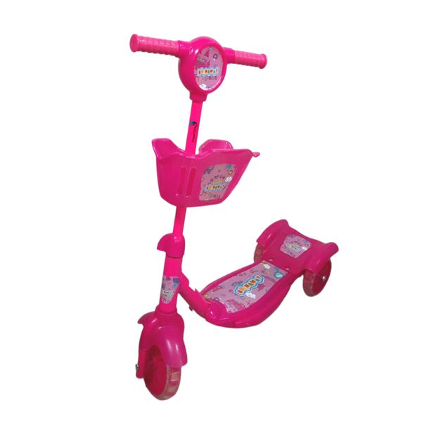 Patinete Infantil Feminino 3 Rodas Radical Rosa Importway Brinquedo Criança Com Freio Traseiro Cesta Luz E Som
