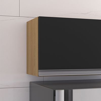 Armário Cozinha Aéreo Geladeira 60cm Basculante Leticia Amêndoa/Preto A01 - D'Rossi
