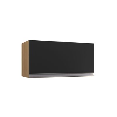 Armário Cozinha Aéreo Geladeira 60cm Basculante Leticia Amêndoa/Preto A01 - D'Rossi