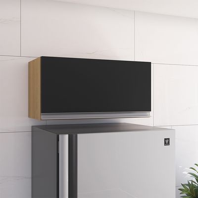 Armário Cozinha Aéreo Geladeira 60cm Basculante Leticia Amêndoa/Preto A01 - D'Rossi