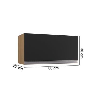 Armário Cozinha Aéreo Geladeira 60cm Basculante Leticia Amêndoa/Preto A01 - D'Rossi