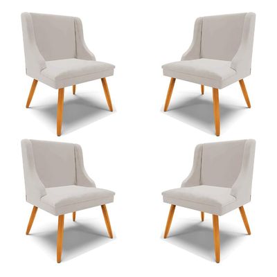 Kit 4 Cadeiras Decorativas Sala de Jantar Pés Palito de Madeira Firenze Veludo Cinza/Natural G19 - Gran Belo
