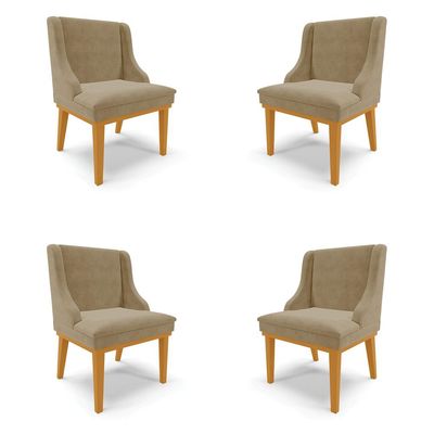 Kit 4 Cadeiras Decorativas Sala de Jantar Base Fixa de Madeira Firenze Suede Nude/Castanho G19 - Gran Belo