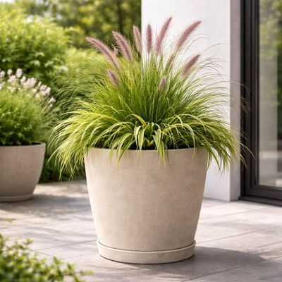 Vaso de Flor com Prato Tramontina Asteca Granito Areia 28,5cm Hall de Entrada Flores Plantas